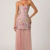 Galia Embellished Convertible Lace-Up Gown i blommigt rosa