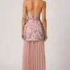 Galia Embellished Convertible Lace-Up Gown i blommigt rosa