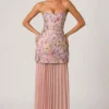 Galia Embellished Convertible Lace-Up Gown i blommigt rosa