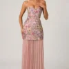 Galia Embellished Convertible Lace-Up Gown i blommigt rosa