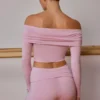 Genomskinlig off-shoulder-top med långa ärmar i mjukrosa