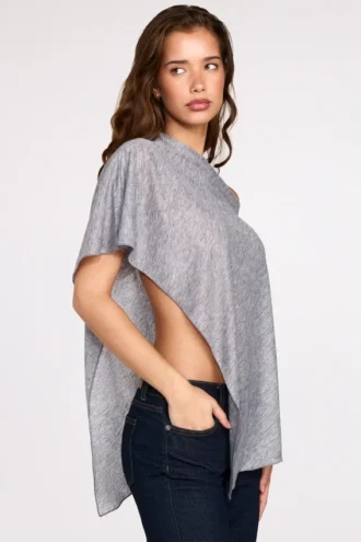 Ghalia genomskinlig jerseyponcho i grått