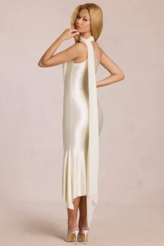 Giada Midaxi-klänning med scarf-detalj i ivory