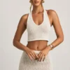 Gianna Bouclé halterneck crop top i vitt