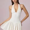Haddie Modal Broderie Anglaise halterneck-miniklänning i vitt