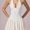 Haddie Modal Broderie Anglaise halterneck-miniklänning i vitt