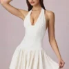 Haddie Modal Broderie Anglaise halterneck-miniklänning i vitt