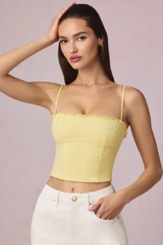 Hania Modal Broderie Anglaise Camisole-top i citrongult