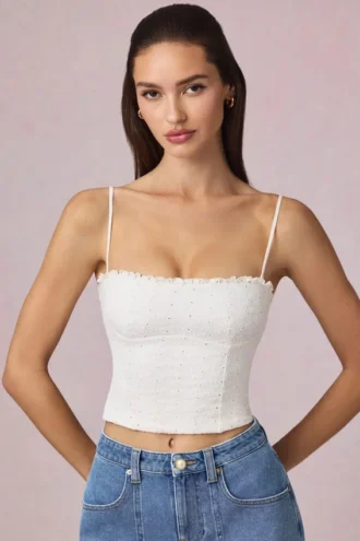 Hania Modal Broderie Anglaise Camisole Toppar i vitt