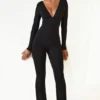 Helene Modal Ruched Plunge Flared Jumpsuit i svart