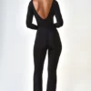 Helene Modal Ruched Plunge Flared Jumpsuit i svart