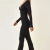 Helene Modal Ruched Plunge Flared Jumpsuit i svart