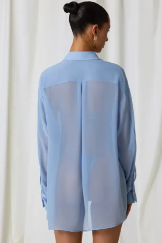 Hiva Oversized-skjorta med pärldetaljer i himmelsblått