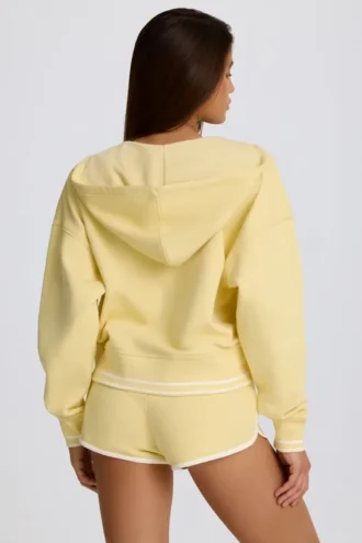 Hoodie i bomullsjersey med V-ringning i färgen Lemon
