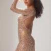 Ilana Embellished Semi-Sheer Cut-Out Miniklänning i Almond