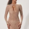 Ilana Embellished Semi-Sheer Cut-Out Miniklänning i Almond