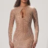 Ilana Embellished Semi-Sheer Cut-Out Miniklänning i Almond