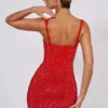 Ines Embellished Sweetheart Corset Miniklänning i Fire Red