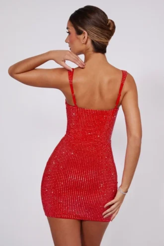 Ines Embellished Sweetheart Corset Miniklänning i Fire Red