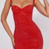 Ines Embellished Sweetheart Corset Miniklänning i Fire Red