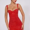 Ines Embellished Sweetheart Corset Miniklänning i Fire Red