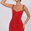 Ines Embellished Sweetheart Corset Miniklänning i Fire Red