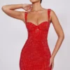 Ines Embellished Sweetheart Corset Miniklänning i Fire Red