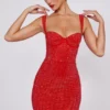 Ines Embellished Sweetheart Corset Miniklänning i Fire Red