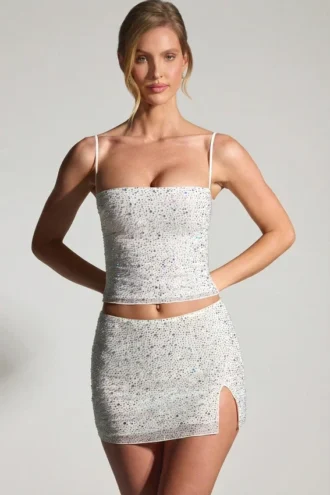 Inina Embellished Micro Mini Kjol i vitt