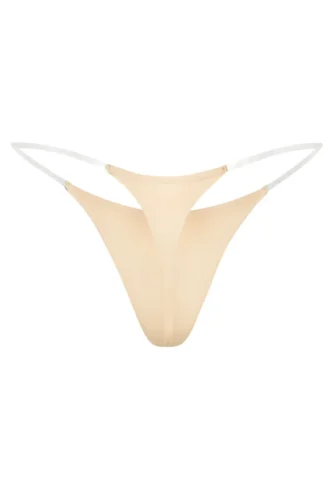 Intimates sömlös stickad string med genomskinliga band i Warm Peach