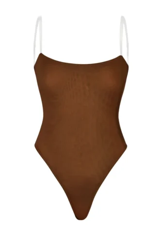 Intimates Soft Mesh Invisible Strap Thong Bodys i Chestnut