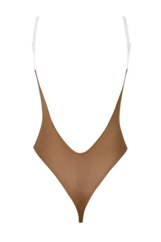Intimates Soft Mesh Invisible Strap Thong Bodys i färgen Almond