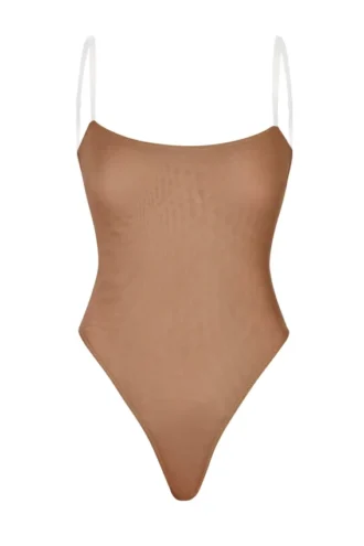 Intimates Soft Mesh Invisible Strap Thong Bodys i honungsfärg
