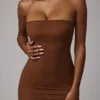 Intimates Soft Sheer-Mesh Bandeau Mini Slip Klänning i Mocha