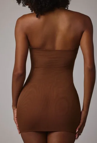 Intimates Soft Sheer-Mesh Bandeau Mini Slip Klänning i Mocha