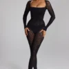 Irina långärmad sömlös stickad Jumpsuit i svart