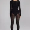 Irina långärmad sömlös stickad Jumpsuit i svart