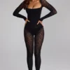 Irina långärmad sömlös stickad Jumpsuit i svart
