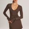 Iskra Modal långärmad miniklänning i chokladbrunt