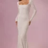 Isolde Lace Long-Sleeve Maxiklänning i ivory