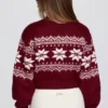 Jacquardstickad kort tröja i Crimson Red
