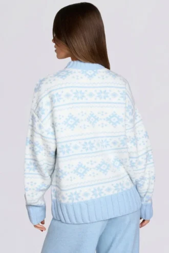 Jacquardstickad oversized-tröja i puderblått