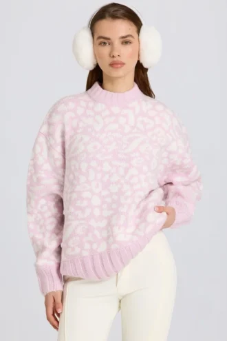 Jacquardstickad oversized-tröja i rosa