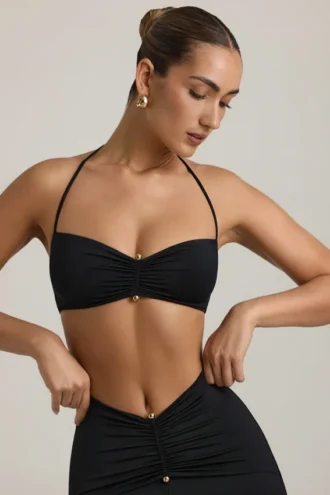 Jerika Slinky Jersey-bralett med metalldetaljer och halterneck i svart