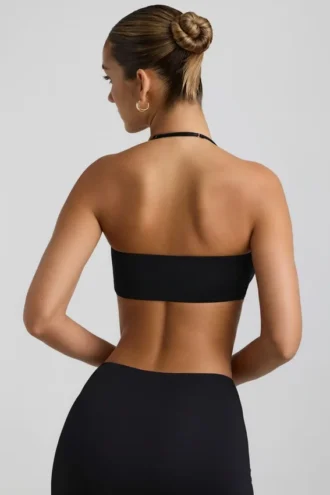 Jerika Slinky Jersey-bralett med metalldetaljer och halterneck i svart