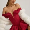 Jessamy Off-Shoulder Layered Bubble Hem Corset Miniklänning i True Red