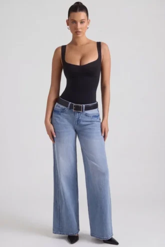 Jeylan lågmidjade jeans med vida ben i vintage-tvätt