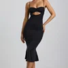 Julane Slinky Jersey Ruched Cut-Out Midaxi-klänning i svart