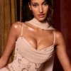 Junelle Embellished Lace-Up Corset Top med scarf i guld