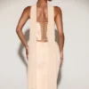 Junelle Embellished Lace-Up Corset Top med scarf i guld